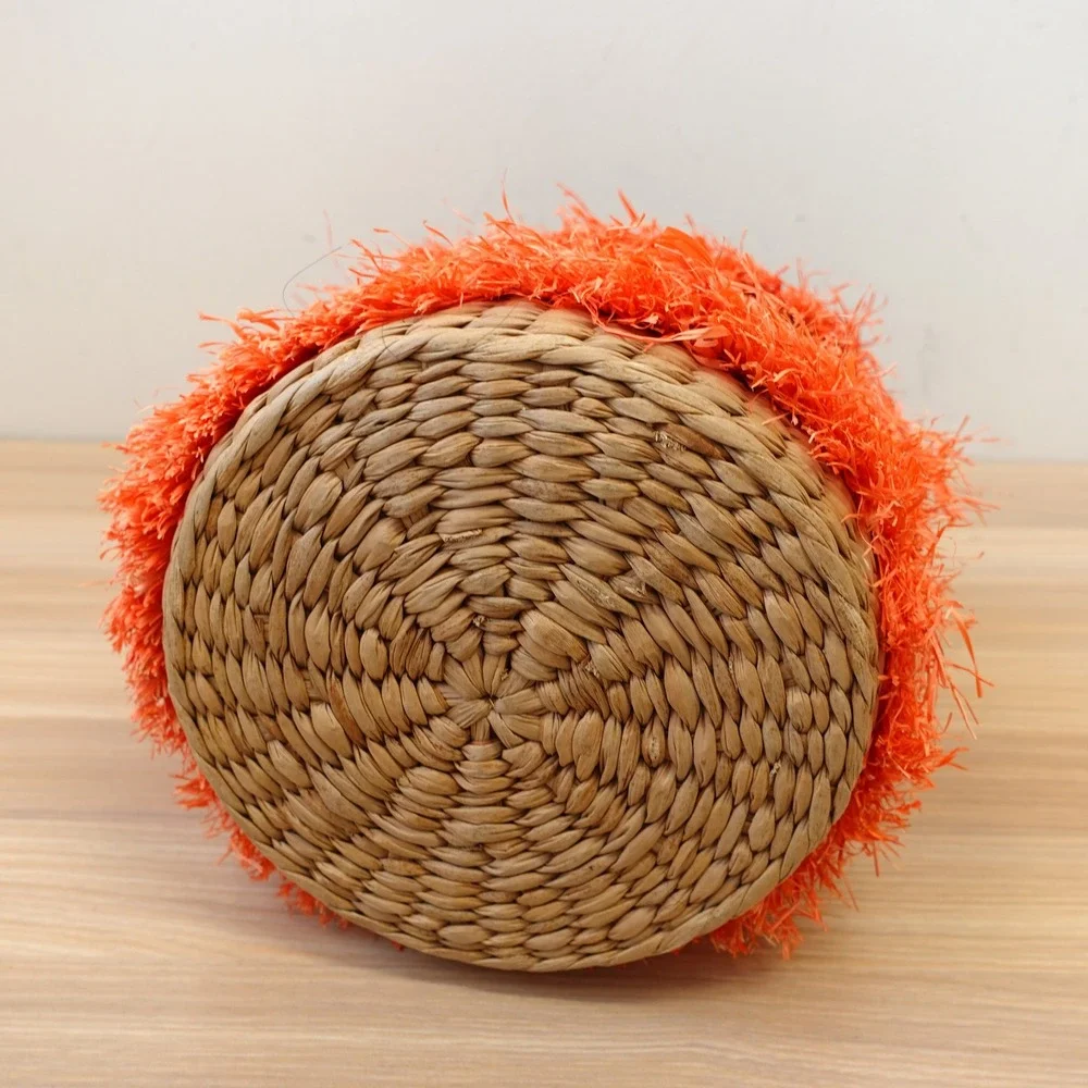 Orange Fringe‎ Straw Bucket Bag Natural Tan Basket Tote Summer Beach Boho KAYU